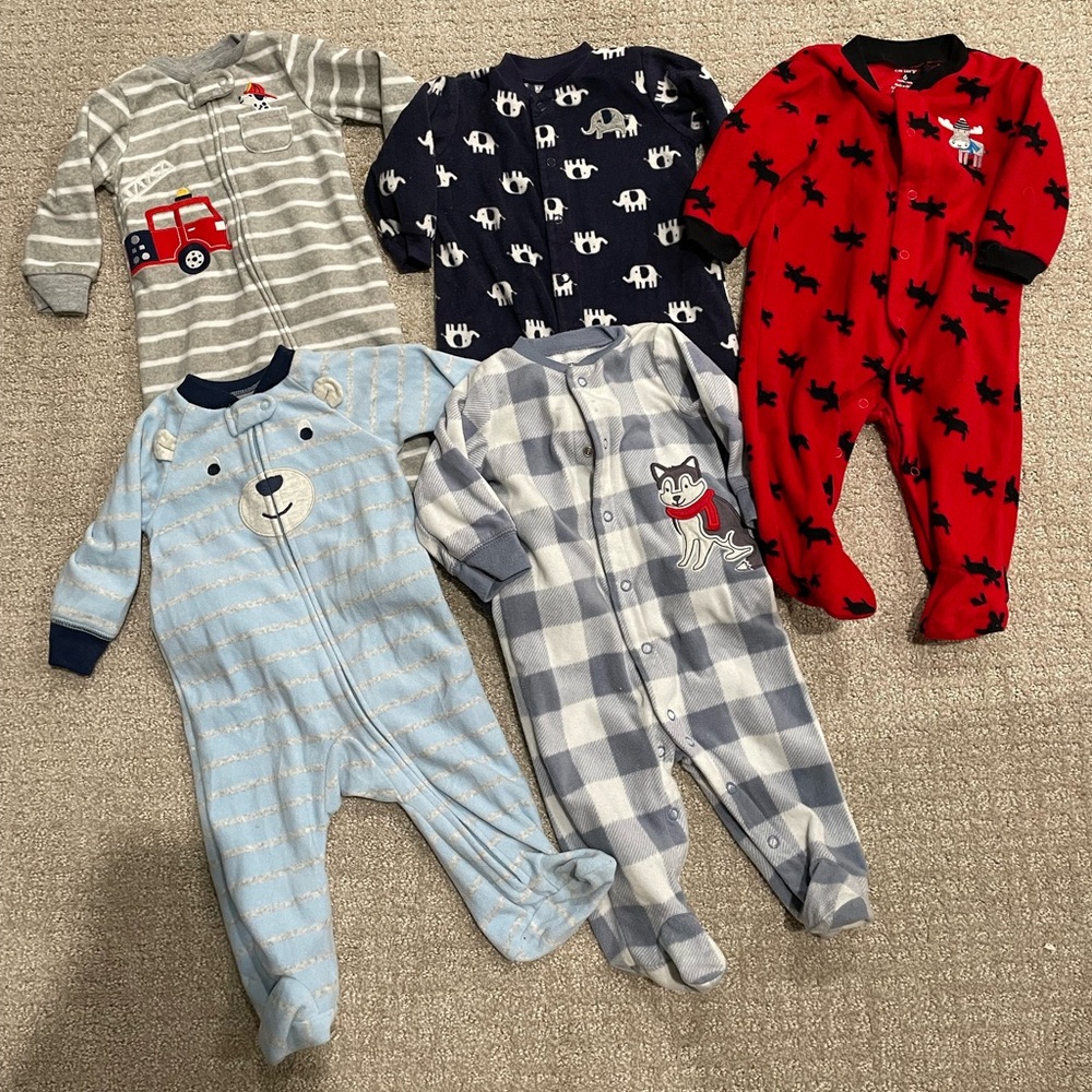 Carter's Baby Footie Bundle - Red, Navy, Light Blue, Gray, Cream